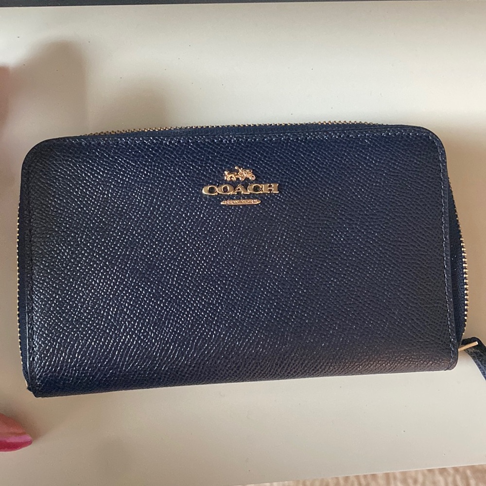 Coach Navy Wallet with Gold Logo